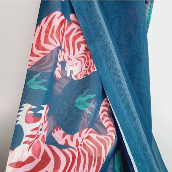 SOCIETY6 Night Race Pink Tiger Sheer Curtain Panel Window Long Light Blue - Picture 9 of 10